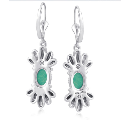Sterling Silver Green Turquoise Fan Design Dangle Earrings