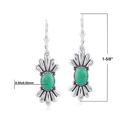 Sterling Silver Green Turquoise Fan Design Dangle Earrings
