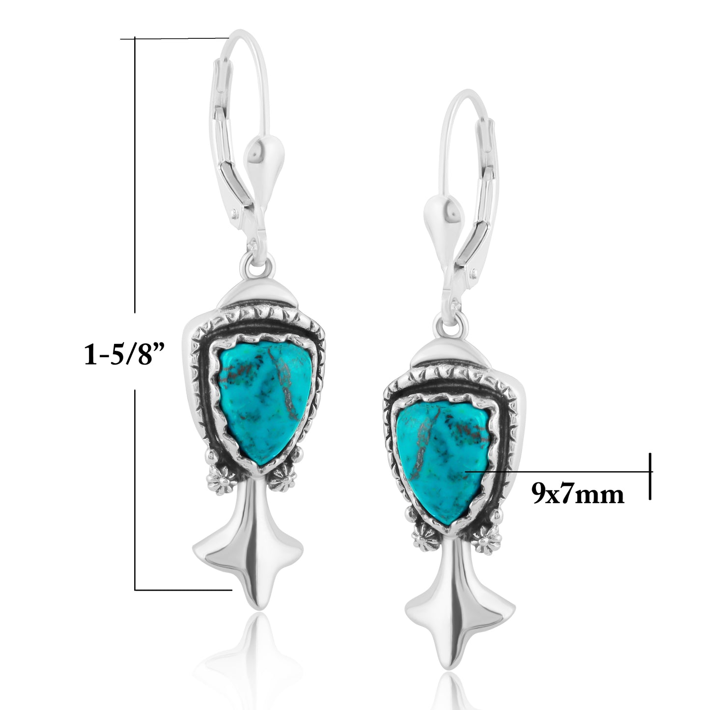 Sterling Silver Genuine Chrysocolla Squash Blossom Dangle Earrings