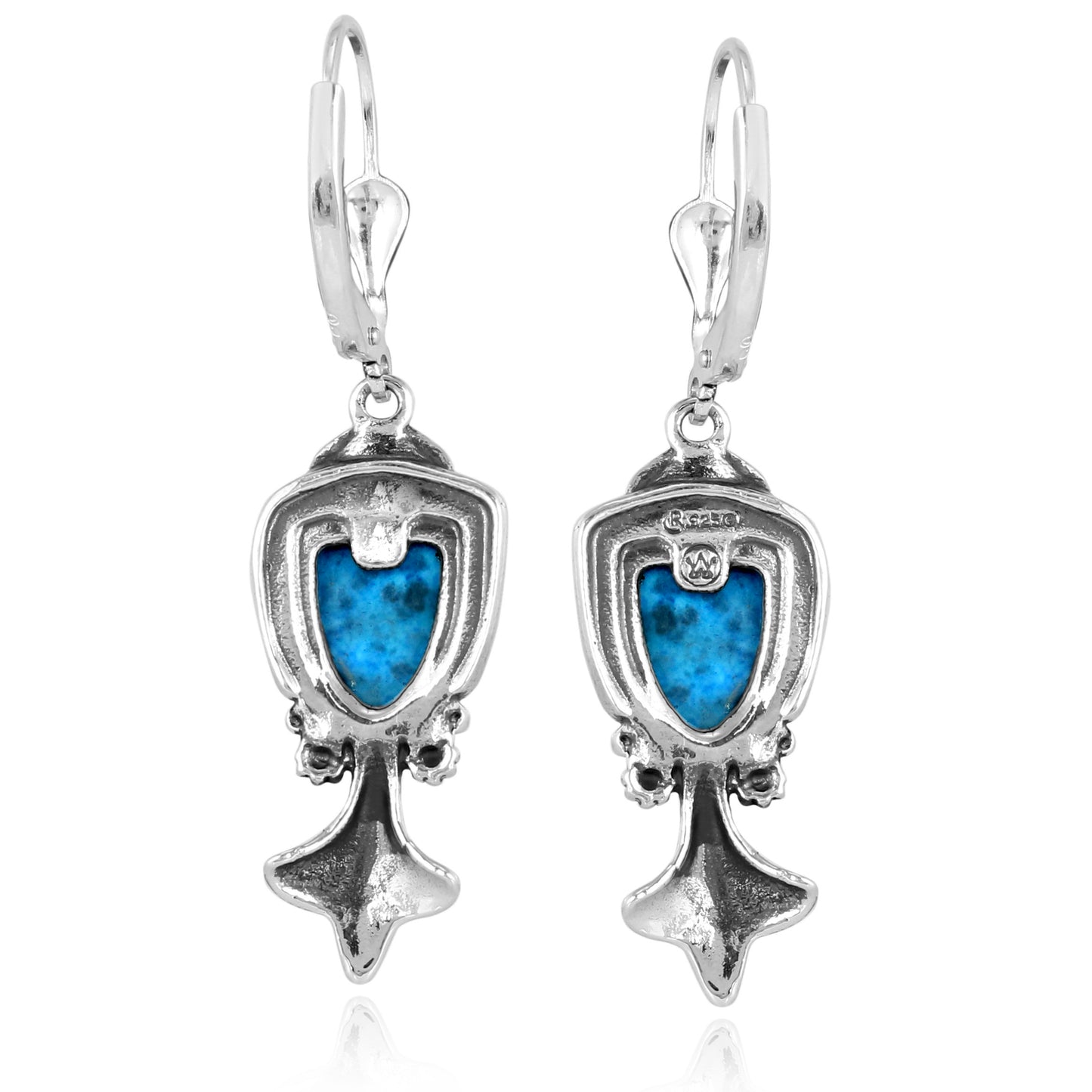 Sterling Silver Lapis Arrowhead Gemstone Squash Blossom Drop Earrings