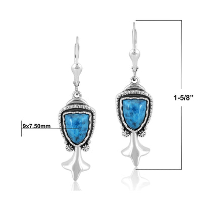 Sterling Silver Lapis Arrowhead Gemstone Squash Blossom Drop Earrings