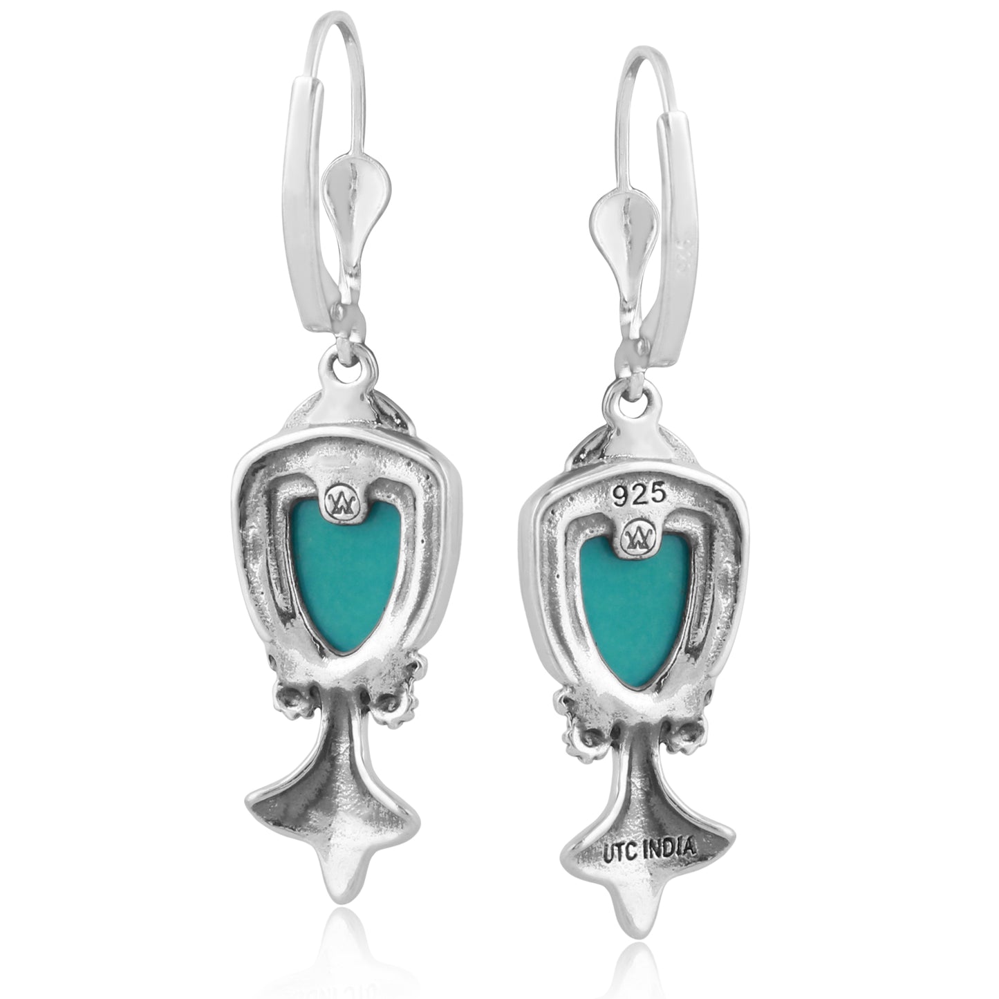 Sterling Silver Green Turquoise Arrowhead Gemstone Squash Blossom Dangle Earrings