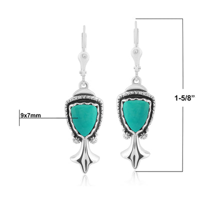 Sterling Silver Green Turquoise Arrowhead Gemstone Squash Blossom Dangle Earrings