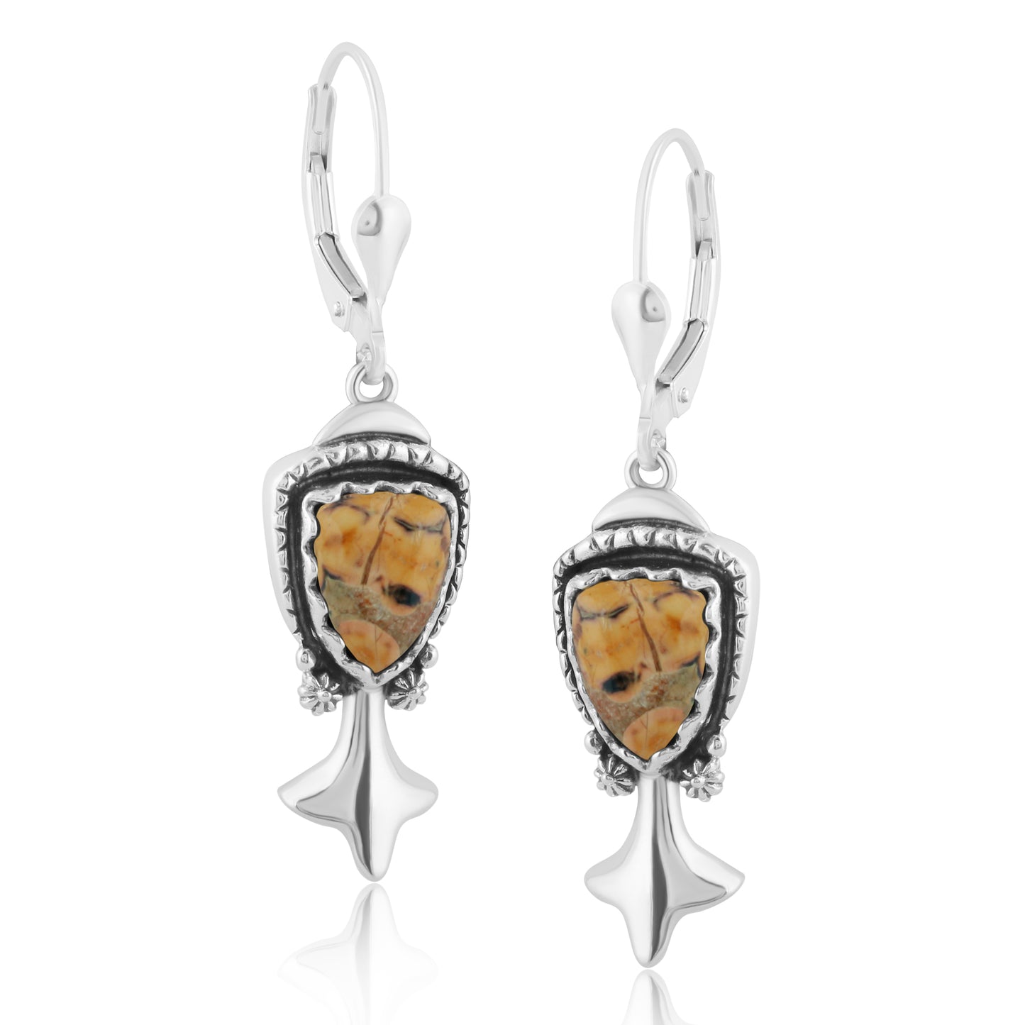 Sterling Silver Leopard Jasper Arrowhead Gemstone Squash Blossom Drop Earring