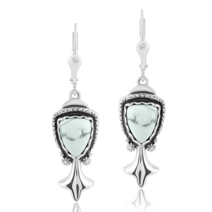 Sterling Silver White Howlite Arrowhead Gemstone Squash Blossom Drop Earrings