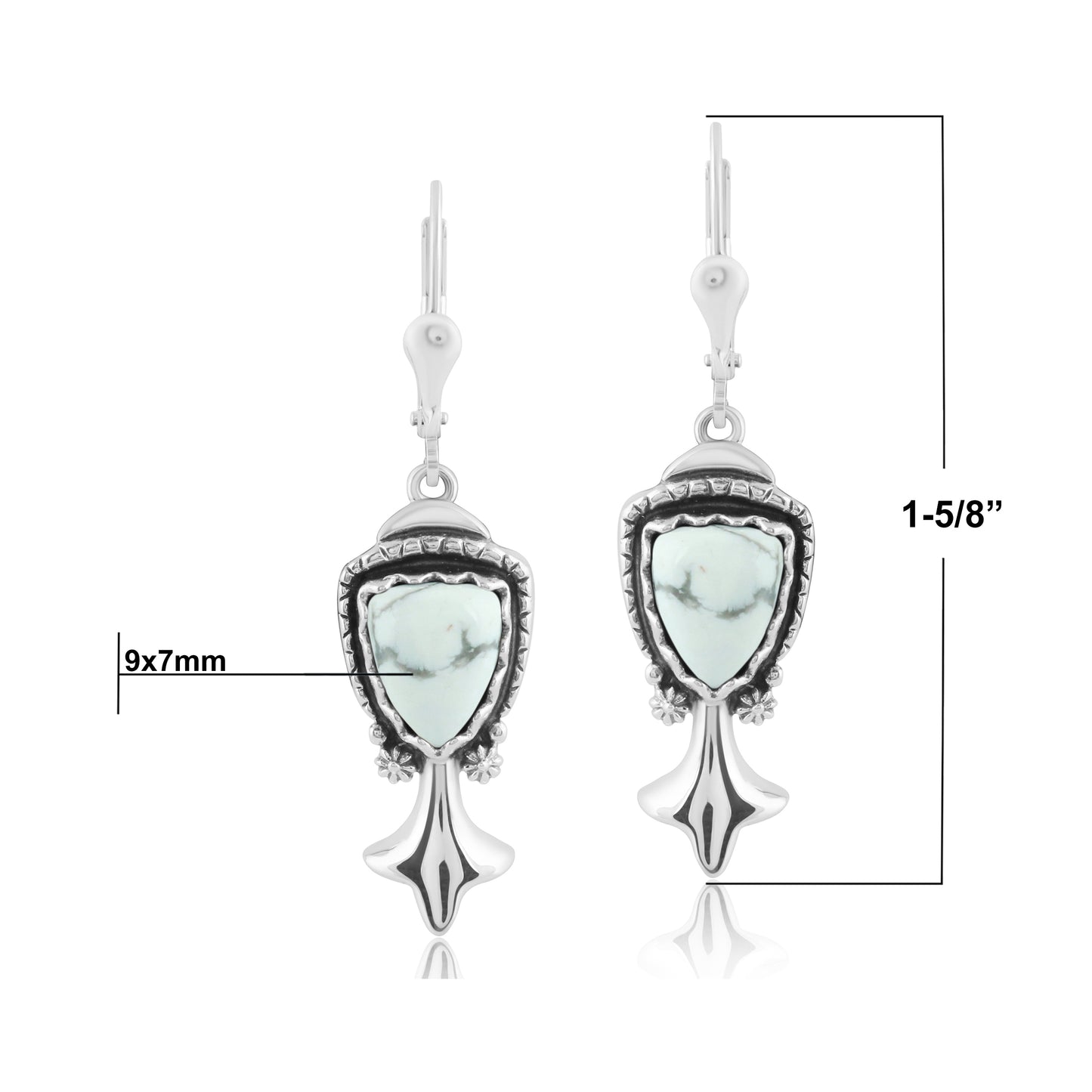 Sterling Silver White Howlite Arrowhead Gemstone Squash Blossom Drop Earrings