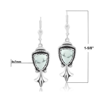 Sterling Silver White Howlite Arrowhead Gemstone Squash Blossom Drop Earrings