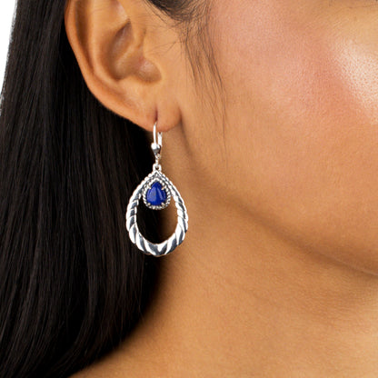 Sterling Silver Lapis Pear Shape Lever Back Dangle Earrings