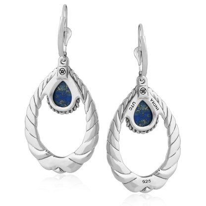 Sterling Silver Lapis Pear Shape Lever Back Dangle Earrings