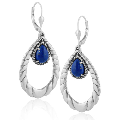 Sterling Silver Lapis Pear Shape Lever Back Dangle Earrings