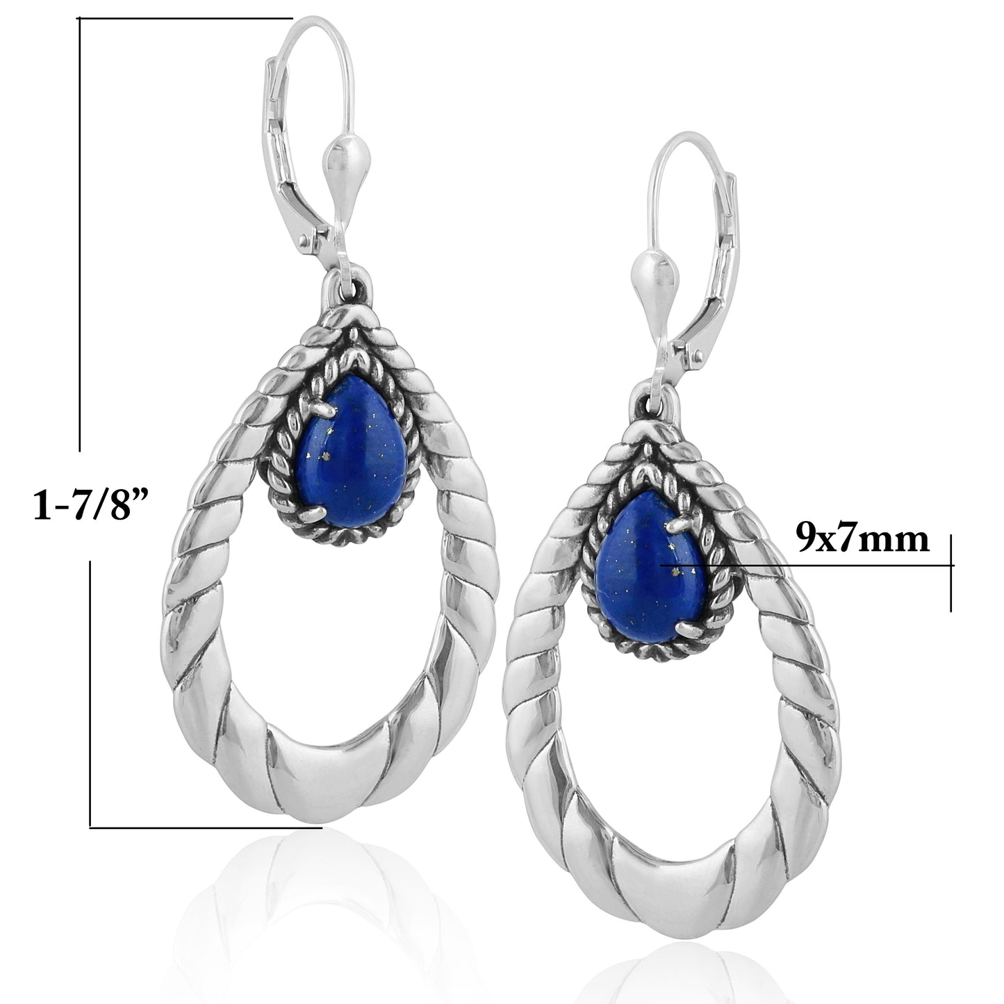 Sterling Silver Lapis Pear Shape Lever Back Dangle Earrings