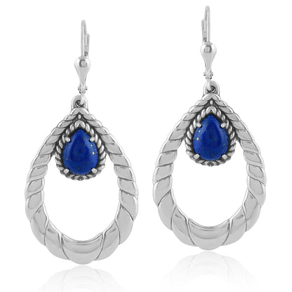 Sterling Silver Lapis Pear Shape Lever Back Dangle Earrings