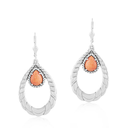 Sterling Silver Orange Spiny Oyster Rope Hoop Earrings