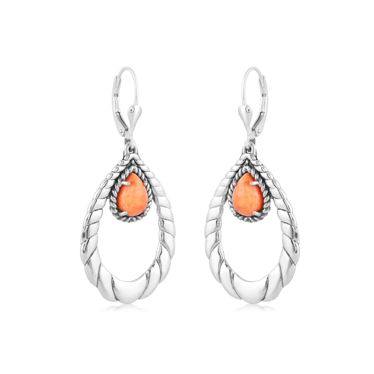Sterling Silver Orange Spiny Oyster Rope Hoop Earrings