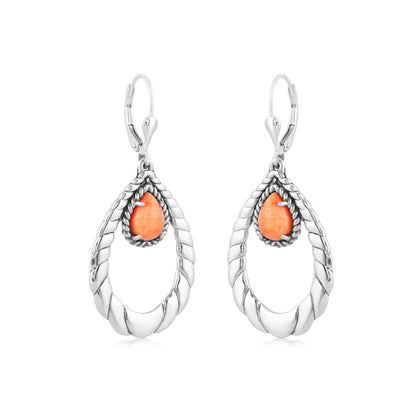 Sterling Silver Orange Spiny Oyster Rope Hoop Earrings