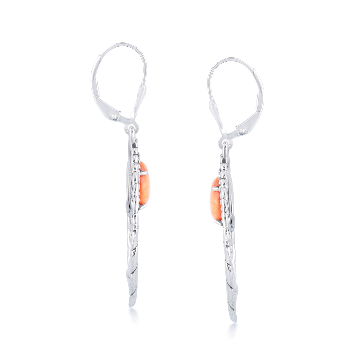 Sterling Silver Orange Spiny Oyster Rope Hoop Earrings