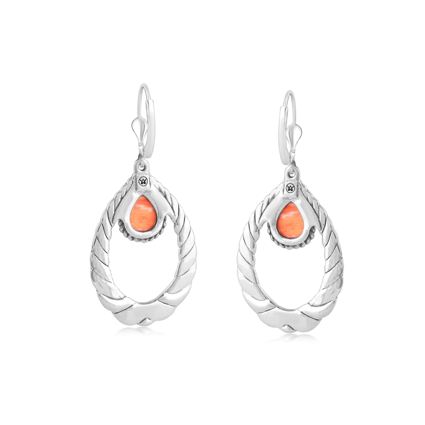 Sterling Silver Orange Spiny Oyster Rope Hoop Earrings