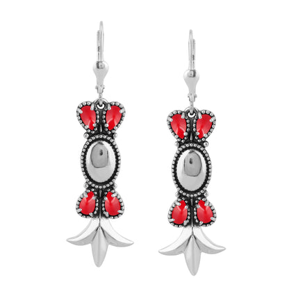 American West Genuine Red Coral Sterling Silver Lever Back Earrings