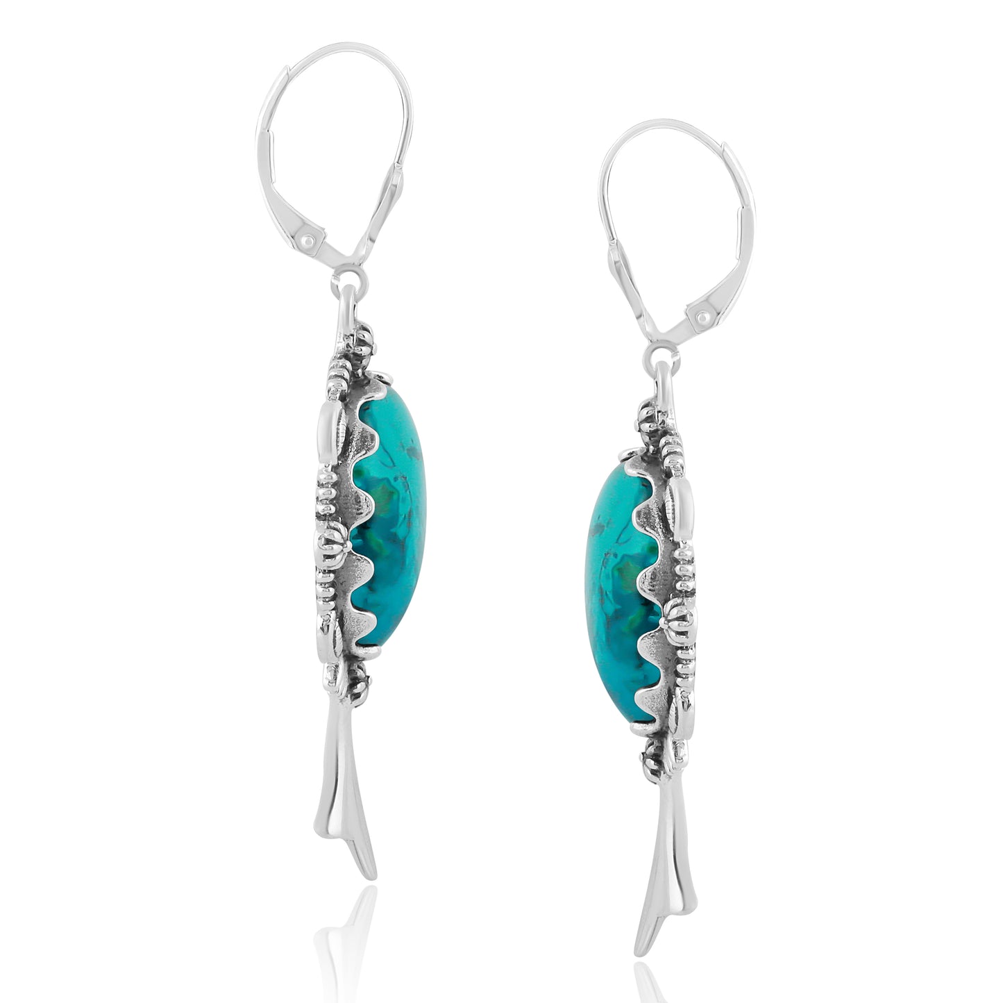 Sterling Silver Chrysocolla Gemstone Squash Blossom Earrings
