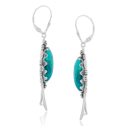 Sterling Silver Chrysocolla Gemstone Squash Blossom Earrings