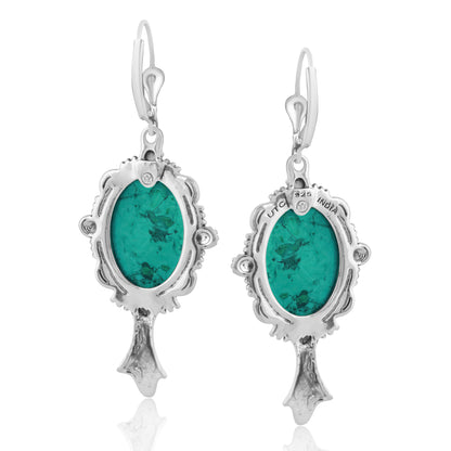 Sterling Silver Chrysocolla Gemstone Squash Blossom Earrings