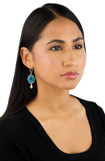 Sterling Silver Chrysocolla Gemstone Squash Blossom Earrings