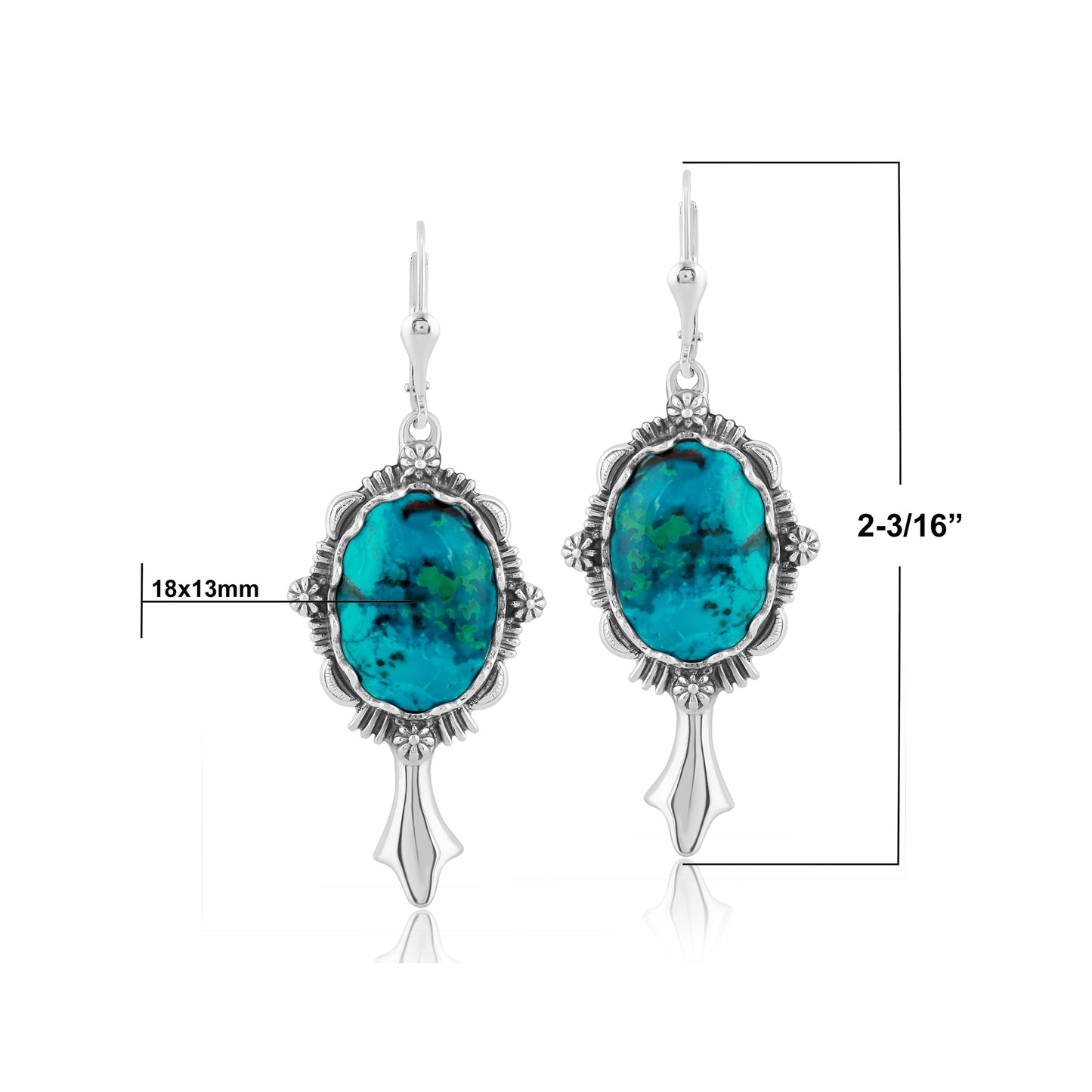 Sterling Silver Chrysocolla Gemstone Squash Blossom Earrings