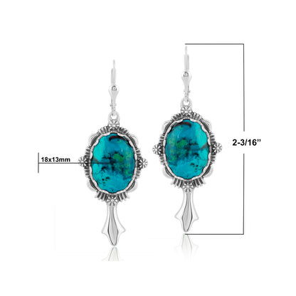 Sterling Silver Chrysocolla Gemstone Squash Blossom Earrings