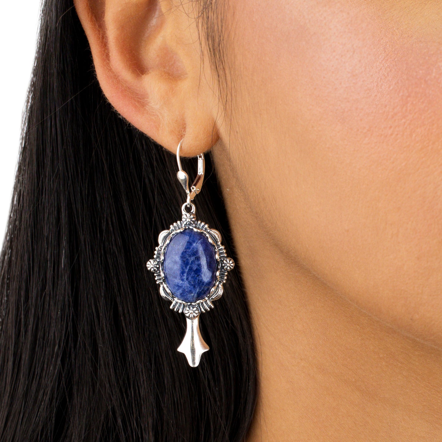 Sterling Silver Genuine Sodalite Dangle Earrings