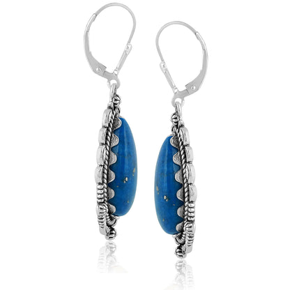 Sterling Silver Lapis Pear Shaped Gemstone Dangle Earrings