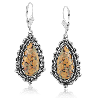 Sterling Silver Genuine Leopard Jasper Drop Earrings