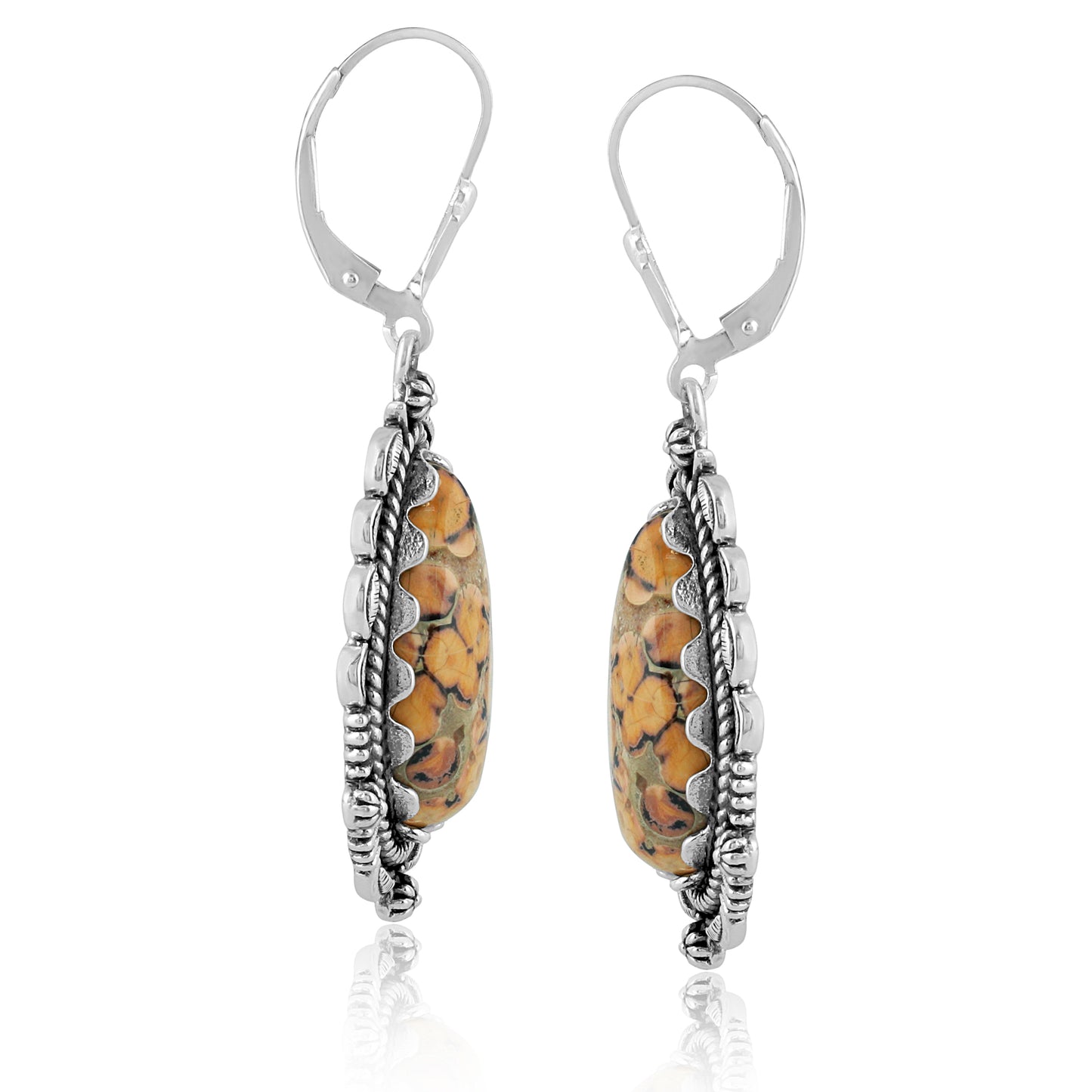 Sterling Silver Genuine Leopard Jasper Drop Earrings