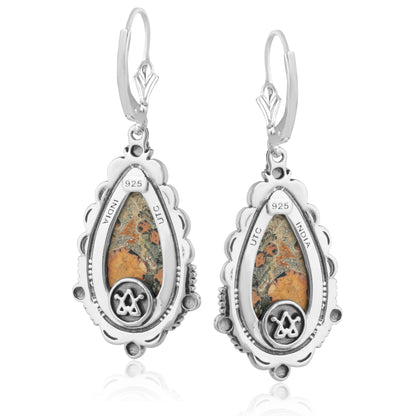 Sterling Silver Genuine Leopard Jasper Drop Earrings