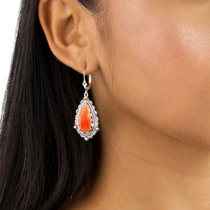 EXCLUSIVELY OURS! Sterling Silver Orange Spiny Oyster Pear-Shaped Dangle Earrings