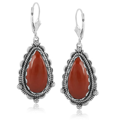 Sterling Silver Red Onyx Pear-Shaped Dangle Earrings