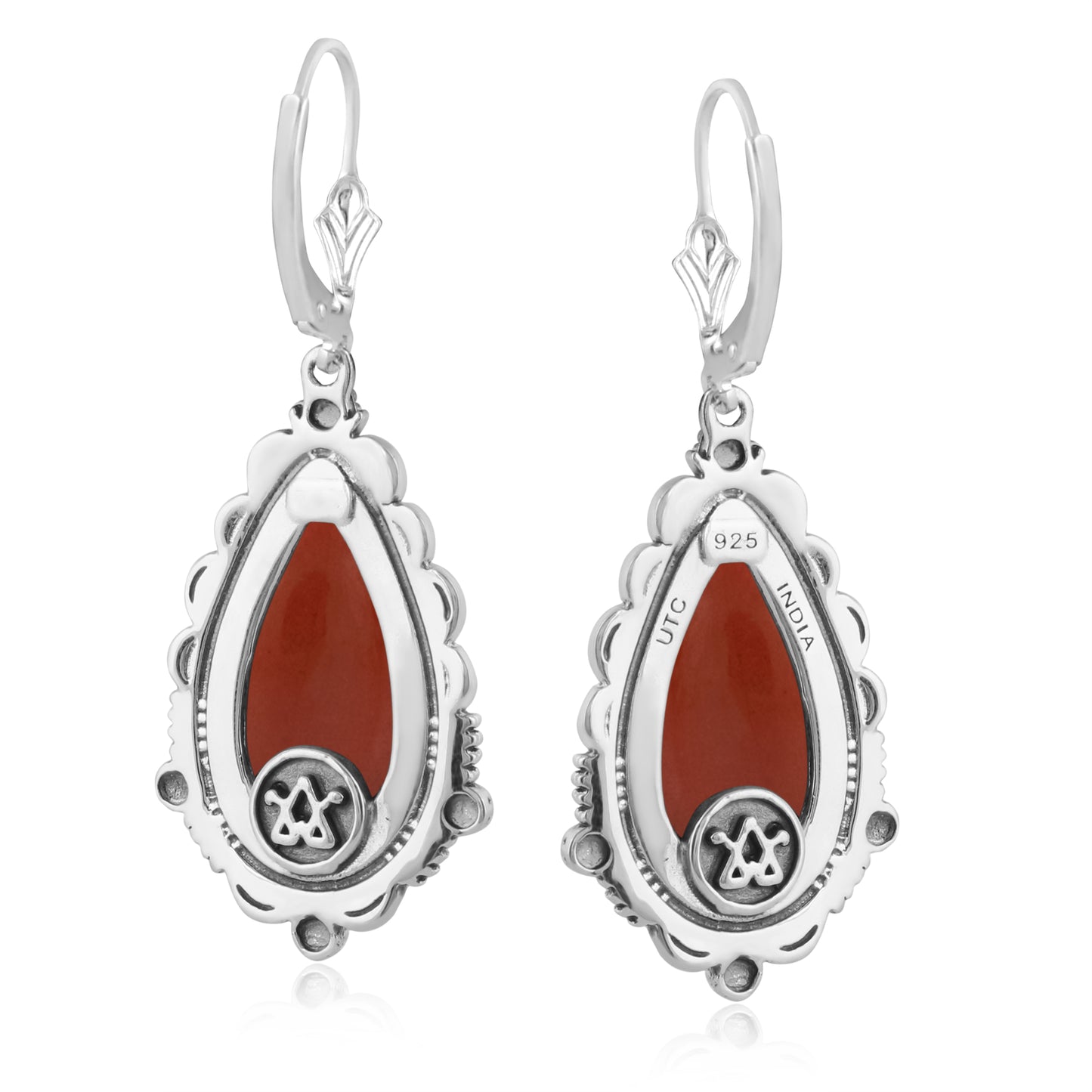 Sterling Silver Red Onyx Pear-Shaped Dangle Earrings