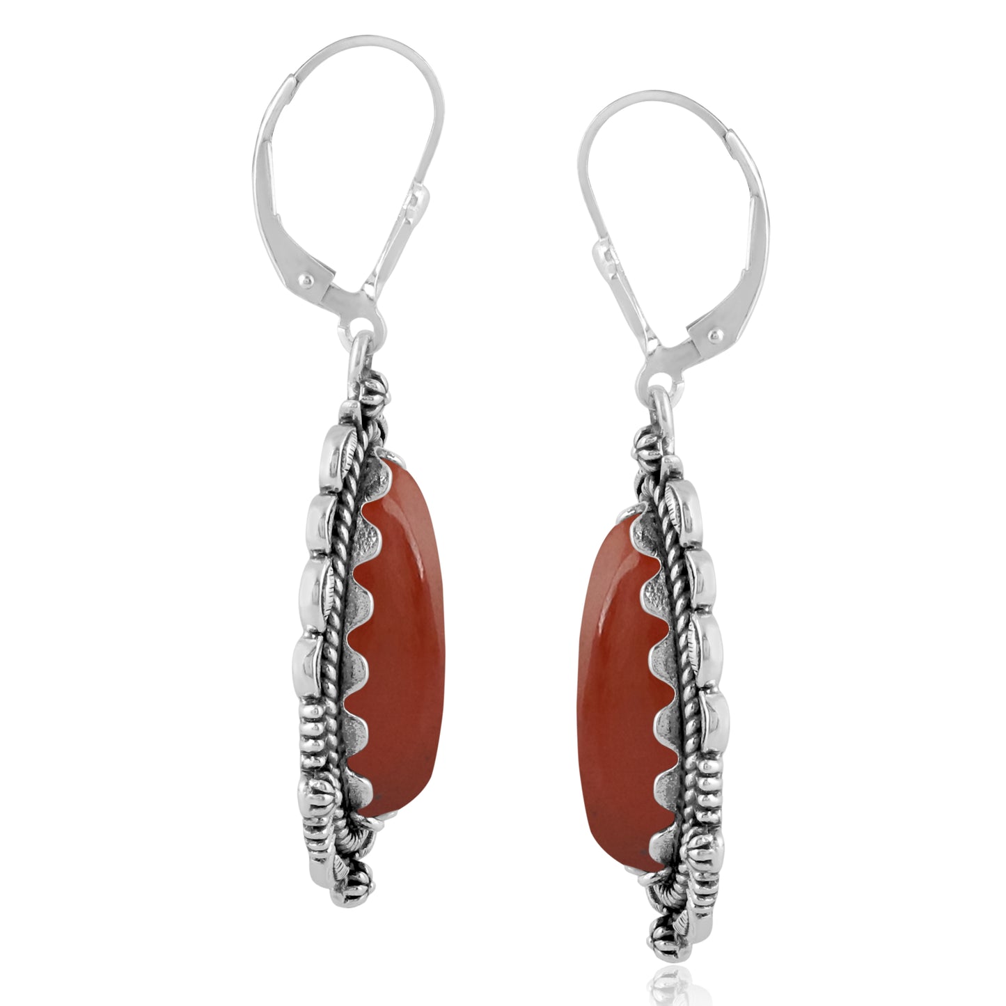 Sterling Silver Red Onyx Pear-Shaped Dangle Earrings