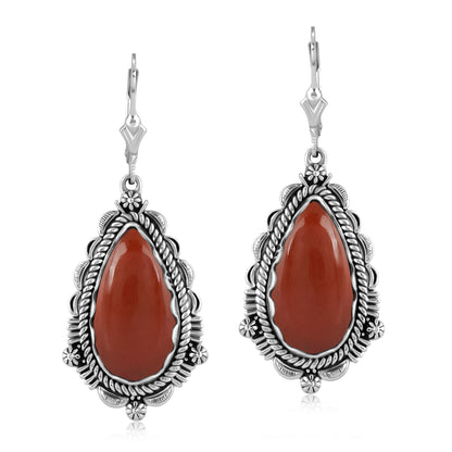 Sterling Silver Red Onyx Pear-Shaped Dangle Earrings