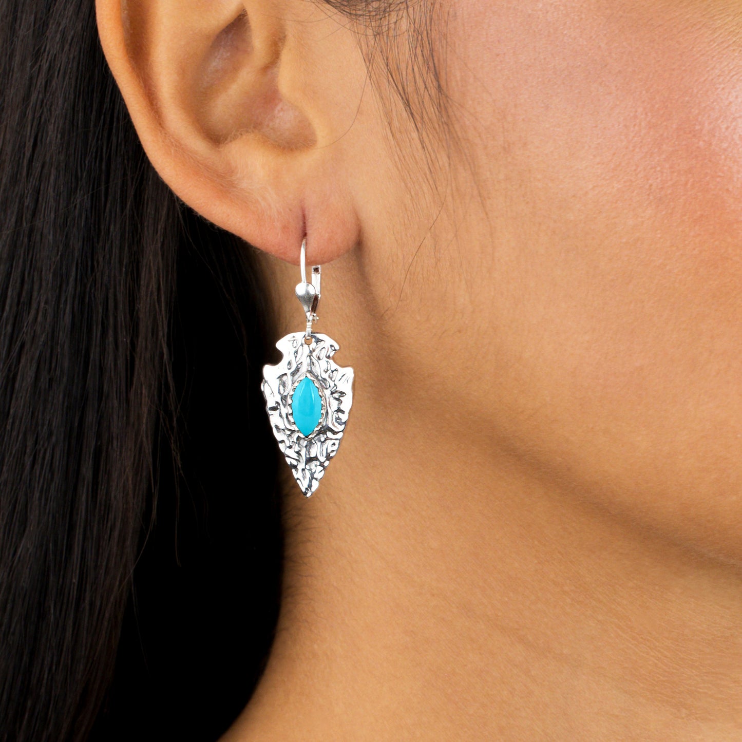 EXCLUSIVELY OURS! Sterling Silver Kingman Turquoise Fritz Casuse Arrowhead Lever Back Earrings