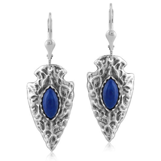 Fritz Casuse Sterling Silver Arrowhead Lapis Lazuli Gemstone Lever Back Earrings