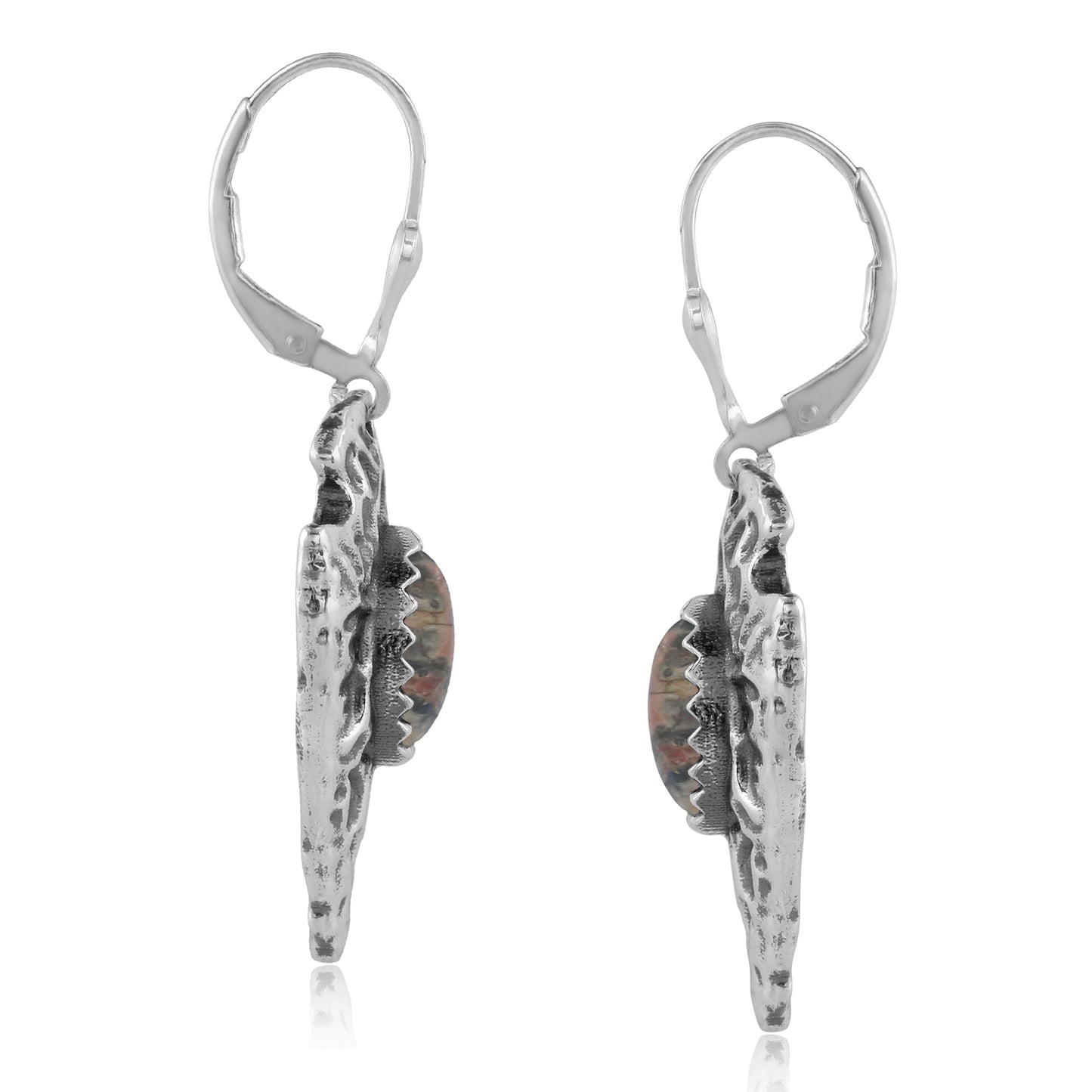 Fritz Casuse Sterling Silver Arrowhead Leopard Jasper Gemstone Lever Back Earrings