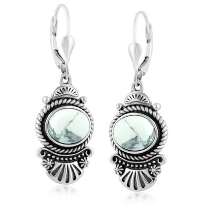 Sterling Silver White Howlite Rope and Fan Design Dangle Earrings