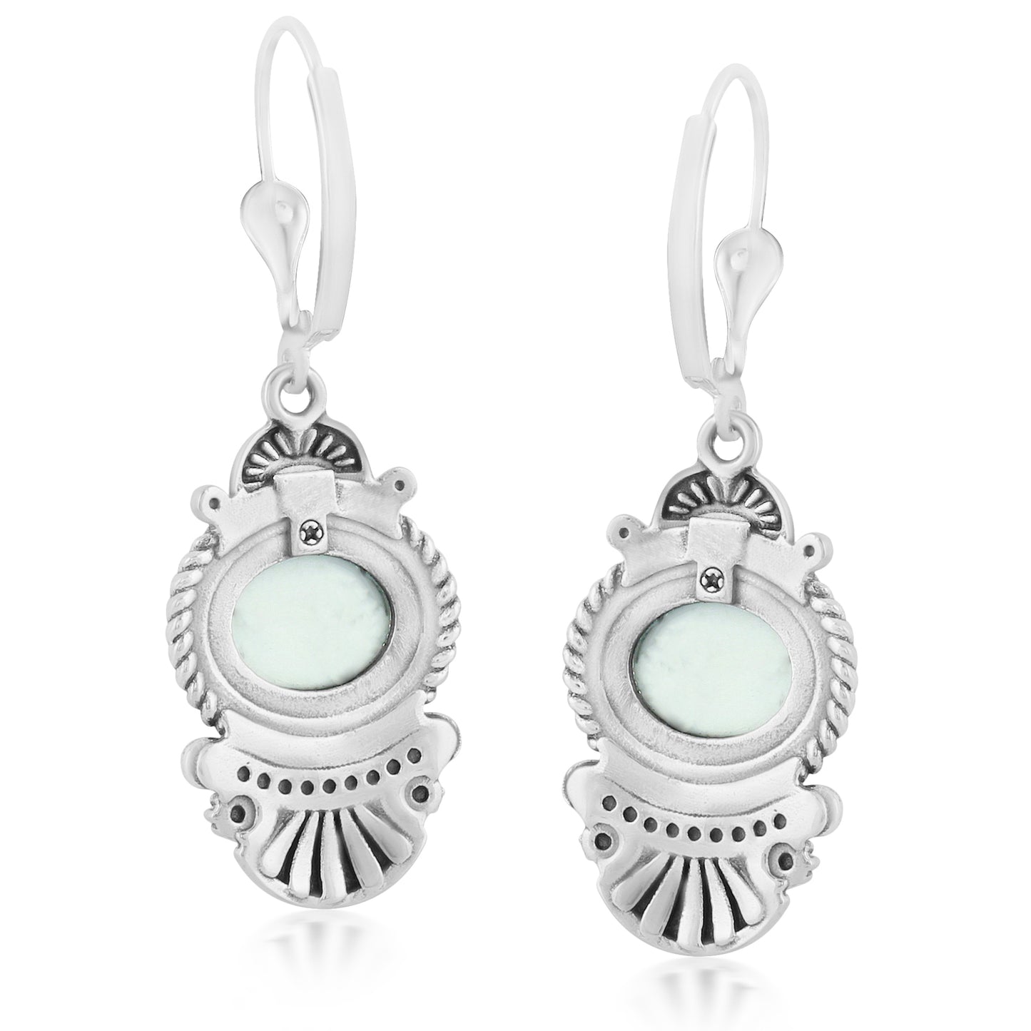 Sterling Silver White Howlite Rope and Fan Design Dangle Earrings