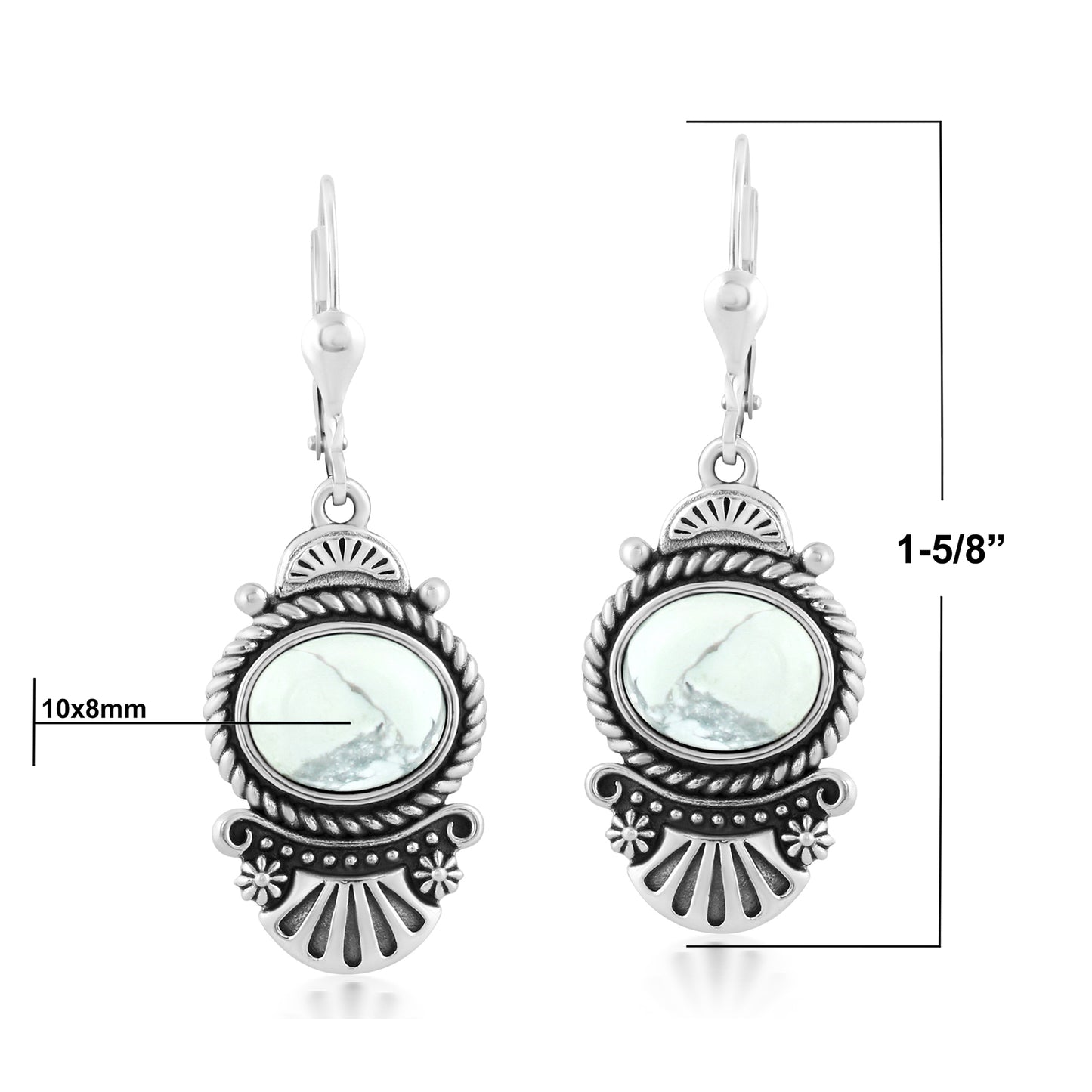 Sterling Silver White Howlite Rope and Fan Design Dangle Earrings