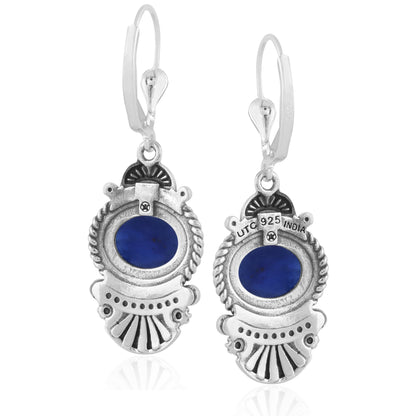 Sterling Silver Sodalite Rope and Fan Design Dangle Earrings