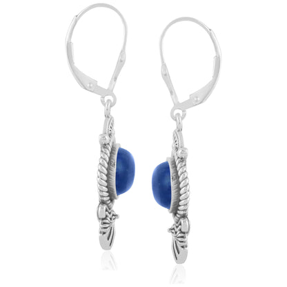 Sterling Silver Sodalite Rope and Fan Design Dangle Earrings