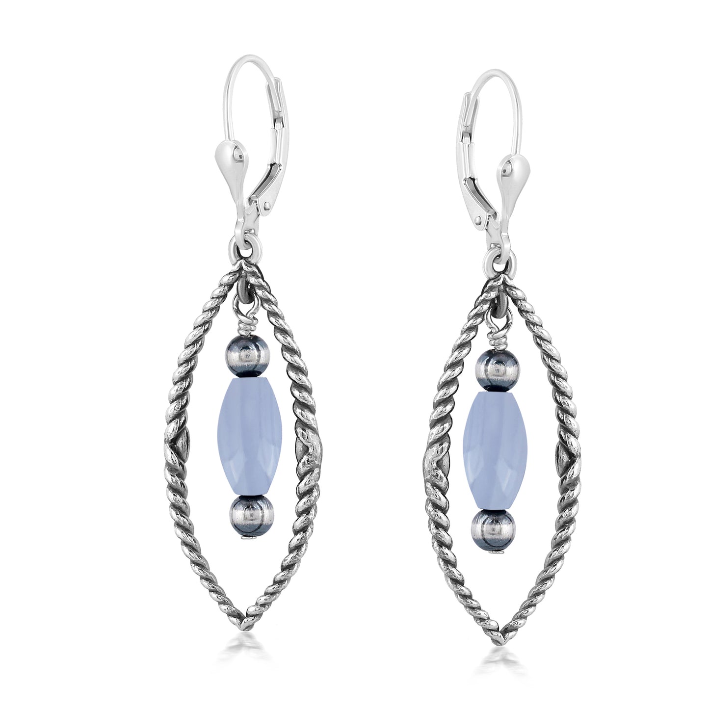 Sterling Silver Marquise Blue Lace Agate Dangle Earrings