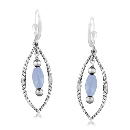 Sterling Silver Marquise Blue Lace Agate Dangle Earrings