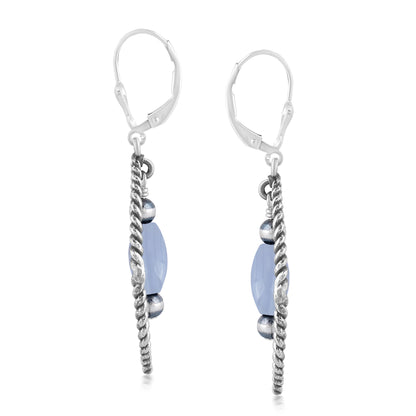 Sterling Silver Marquise Blue Lace Agate Dangle Earrings