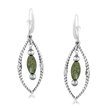 Sterling Silver Marquise Green Serpentine Dangle Earrings